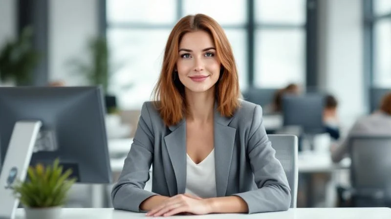 Frau arbeitet fokussiert an einem Laptop in einem modernen Büro in Ratingen nahe Düsseldorf